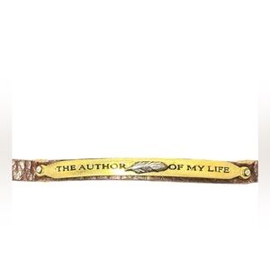 Brown Leather Bracelet with Gold Plate – “Author of My Life” Adjustable